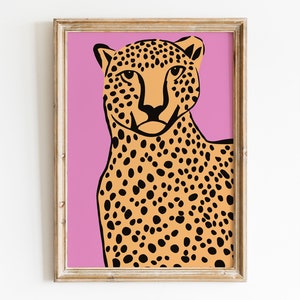 Pink Leopard Print Poster Digital Download, Pink and Orange Decor Jungle Wall Art Printable, Dopamine Decor Eclectic Art Fun Printable Art