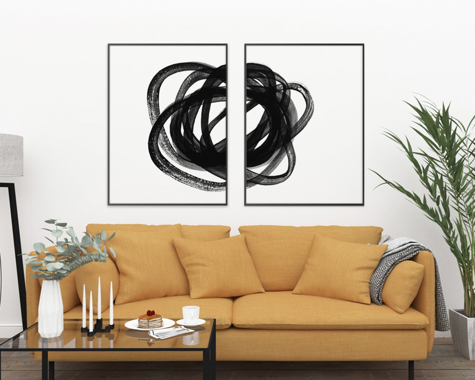 Black and White Abstract Art 2 Piece Wall Art, Scribble Art Set of 2 ...