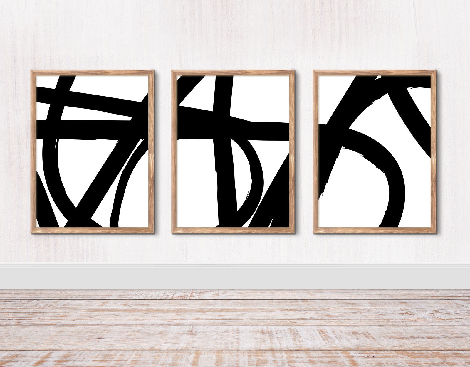 Black and White Abstract Art 3 Piece Wall Art, Contemporary Scribble ...