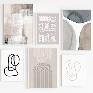 Neutral Gallery Wall Art Set of 6 Prints, Japandi Decor Poster Set for Living Room Wall Art, Neutral Decor Abstract Art Gallery Wall Set