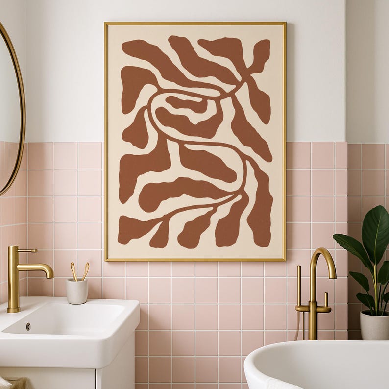 Terracotta Abstract Wall Art Printable, Brown Organic Minimalist ...