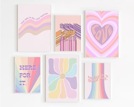 Self Love Set of 6 Mental Health Poster Bundle, Pastel Decor