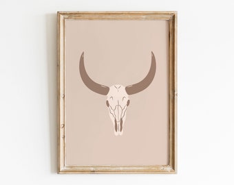 Aesthetic Neutral Western Decor Bull Skull Poster Coastal Cowgirl Printable Wall Art Cowboy Aesthetic Southwestern Decor Printable Wall Art