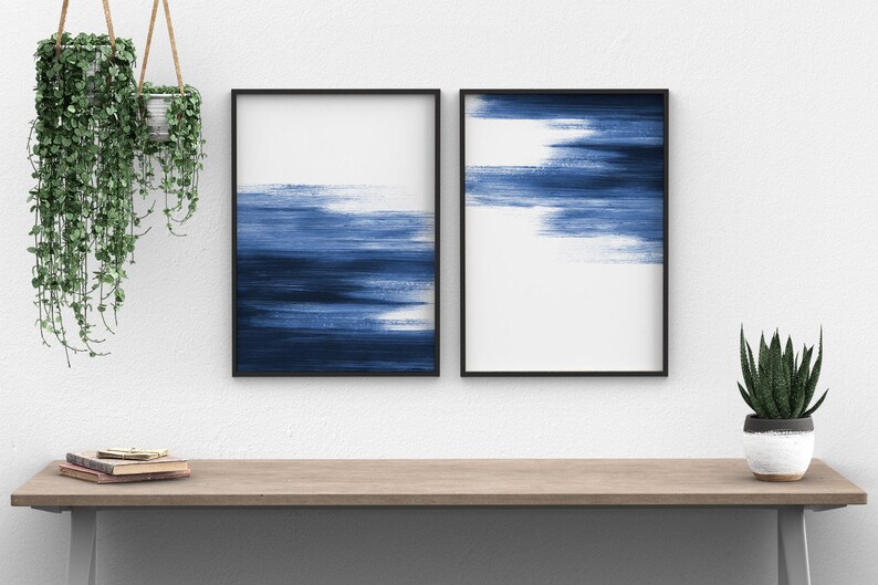 Navy Blue Wall Art Set of 2 Prints Coastal Decor Printable Etsy