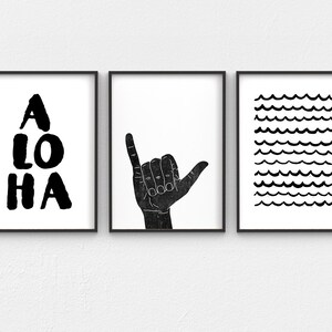 Hawaii Art Digital Download Featuring Aloha Quote, Waves and Shaka Hand Set of 3 Printable Wall Art, Surfer Wall Art, Hawaiian Wall Art image 9