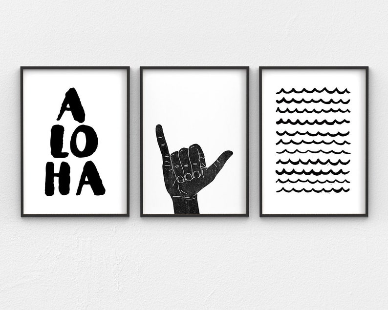 Hawaii Art Digital Download Featuring Aloha Quote, Waves and Shaka Hand Set of 3 Printable Wall Art, Surfer Wall Art, Hawaiian Wall Art image 9