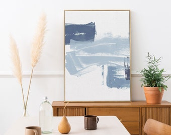 Light Blue Japandi Wall Decor Abstract Printable Wall Art Brush Stroke Art Blue and White Wall Art Coastal Decor Digital Download Art