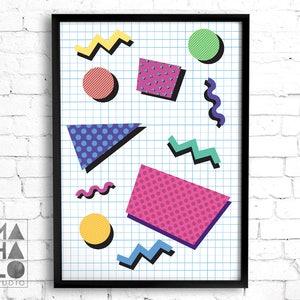 Colorful Abstract Art, 80s Style Printable wall art, Memphis Style Geometric Wall Art, Vaporwave Print, Colourful Wall Art, Instant Download