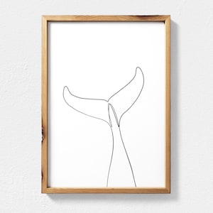 Buckelwal Schwanz Druck digitaler Download, Buckelwal Kunst, Küsten Dekor druckbare Wandkunst, fortlaufende Linie Zeichnung, Single Line Art