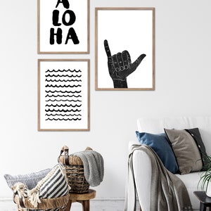 Hawaii Art Digital Download Featuring Aloha Quote, Waves and Shaka Hand Set of 3 Printable Wall Art, Surfer Wall Art, Hawaiian Wall Art image 2