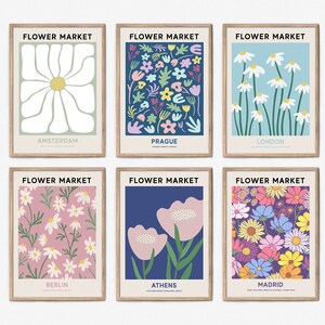 Flower Market Print Set of 6, Printable Flower Market Set, London, Amsterdam, Madrid Flower Market Gallery Wall Art Set, Maximalist Decor