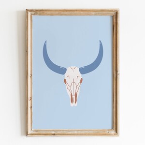 Aesthetic Western Decor Bull Skull Poster Coastal Cowgirl Printable Wall Art Cowboy Aesthetic Blue Southwestern Decor Printable Wall Art