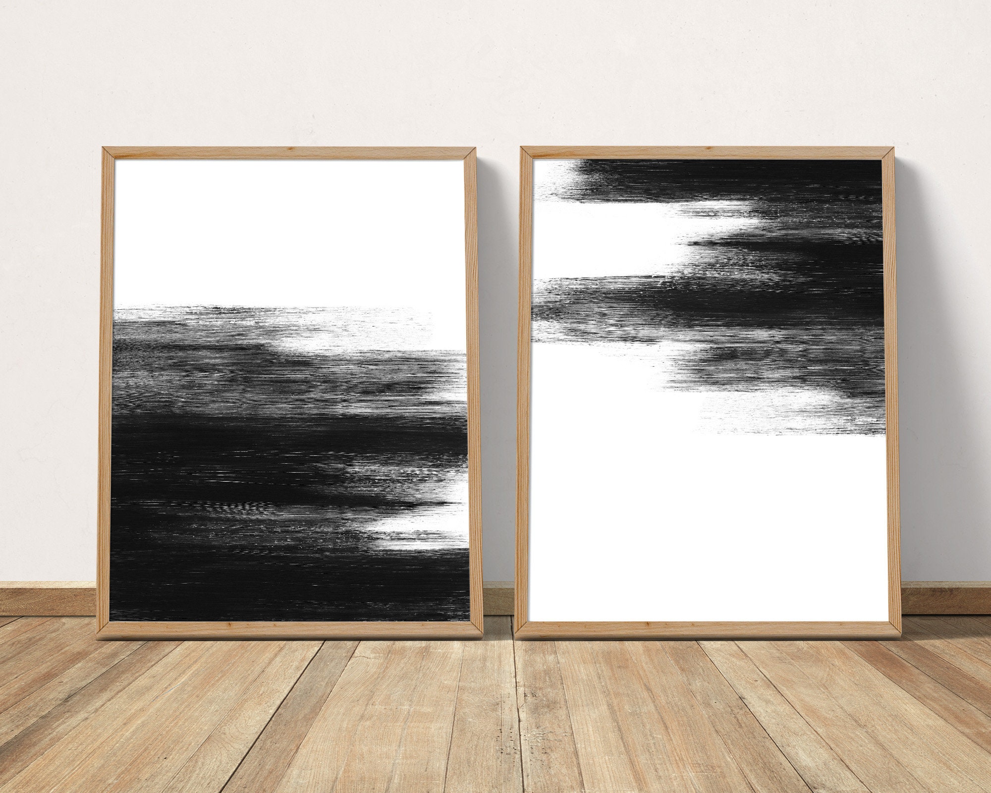 Set of 2 Black and White Abstract Painting Printable Wall Art, Extra ...