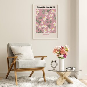 Berlin Flower Market Printable Wall Art, Pink Flower Market Poster, Daisy Wall Art Flower Painting, Berlin Print, Pink Botanical Print image 6