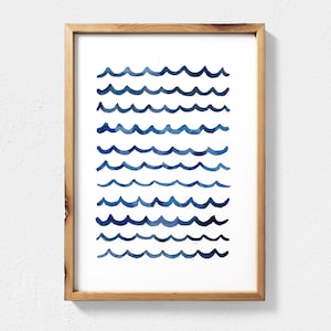 Navy Blue Watercolour Waves Printable Wall Art, Coastal Wall Art, Navy Blue Wall Art Digital Download, Printable Abstract Navy Blue Surf Art