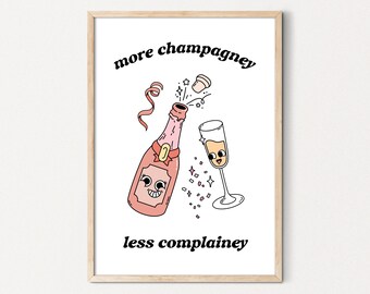 Champagne Bar Cart Art Retro Wall Art Printable, Cute Champagne Print, Champagne Wall Art, Funny Bar Art Printable Retro Wine Art