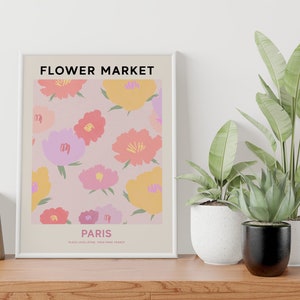 Paris Flower Market Print, Digital Flower Market Poster, Pink Flower Painting, Gallery Wall Art, Paris Travel Wall Art, Botanical Print image 4