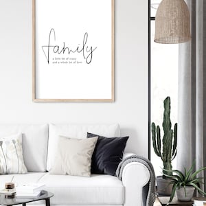 Arte de pared con cita familiar, Little Bit Crazy Whole Lot of Love, decoración de pared familiar, arte de pared imprimible para decoración de habitación familiar, arte de pared para sala de estar imagen 4