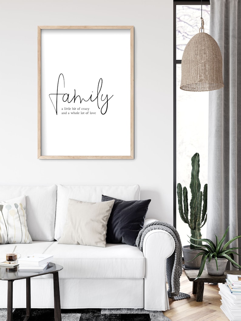 Arte de pared con cita familiar, Little Bit Crazy Whole Lot of Love, decoración de pared familiar, arte de pared imprimible para decoración de habitación familiar, arte de pared para sala de estar imagen 4