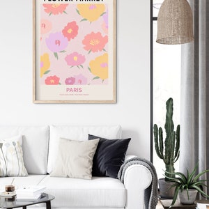 Paris Flower Market Print, Digital Flower Market Poster, Pink Flower Painting, Gallery Wall Art, Paris Travel Wall Art, Botanical Print image 6