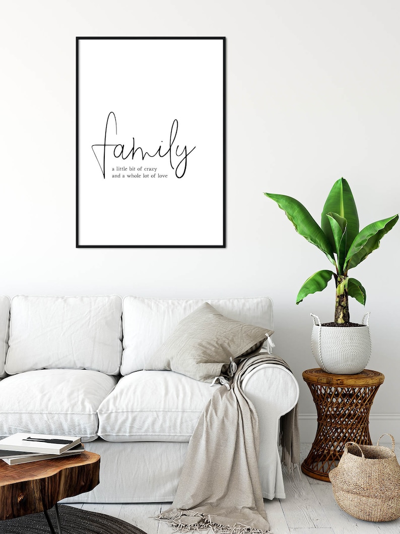 Arte de pared con cita familiar, Little Bit Crazy Whole Lot of Love, decoración de pared familiar, arte de pared imprimible para decoración de habitación familiar, arte de pared para sala de estar imagen 8
