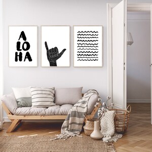 Hawaii Art Digital Download Featuring Aloha Quote, Waves and Shaka Hand Set of 3 Printable Wall Art, Surfer Wall Art, Hawaiian Wall Art image 4