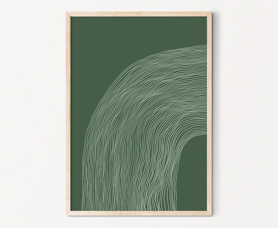 Green Abstract Line Art Maximalist Printable Wall Art, Rainbow Line Art ...