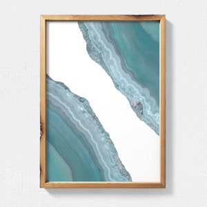 Geode druckbare abstrakte Kunst, Boho Wandkunst Petrol und Grau, Kristall abstrakte Achat Wandkunst, blaue Geode Kunst, zeitgenössische druckbare Wandkunst