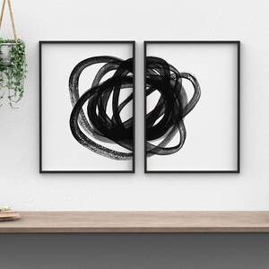 Black and White Abstract Art 2 Piece Wall Art, Scribble Art Set of 2 ...