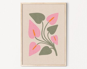 Abstract Lily Art Print Descarga instantánea cartel de flores digitales rosa flor pared arte galería ecléctica arte de pared impresión botánica lindo arte de pared