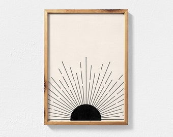 Boho Sunburst Printable Wall Art, Abstract Sun Mid Century Modern Art, Geometric Sunrise Print, Boho Decor Extra Large Wall Art Sun Burst