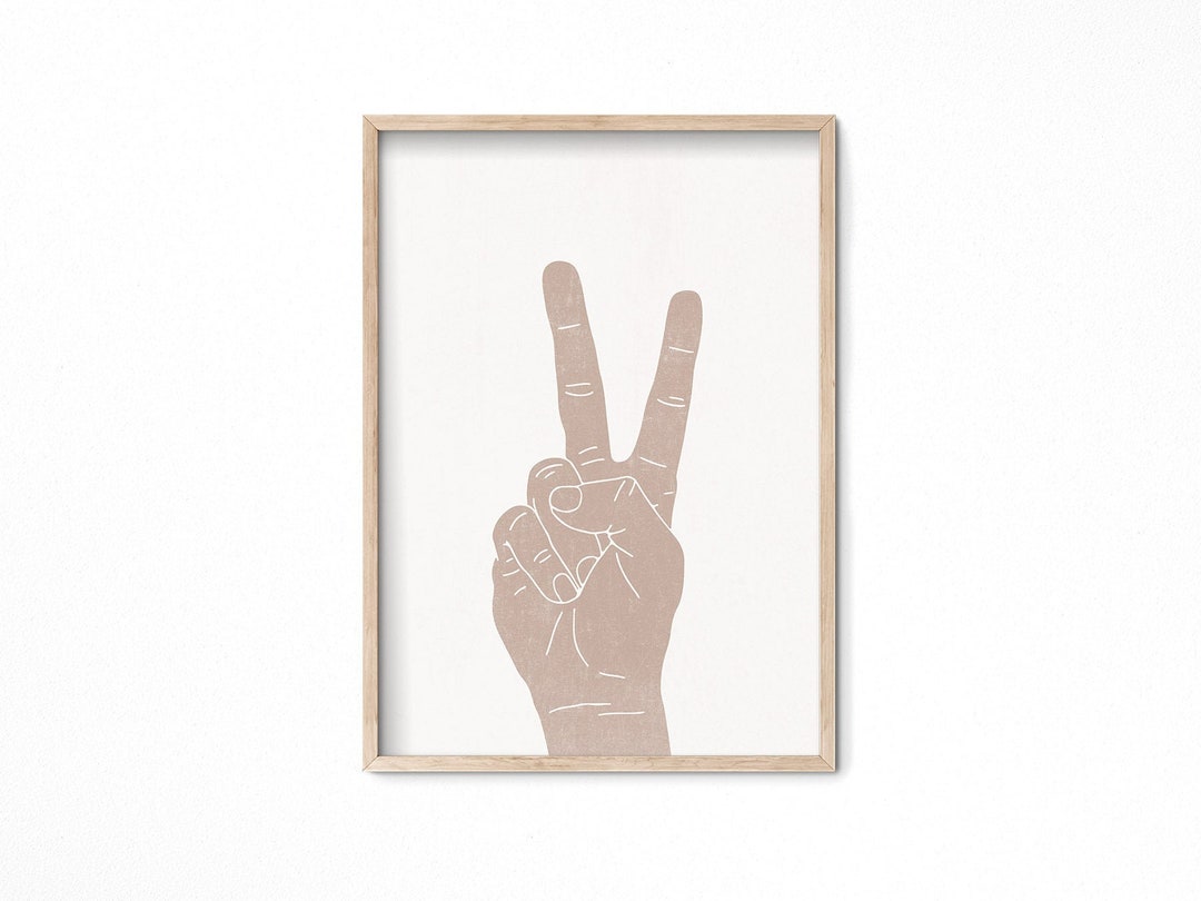 Peace Sign Neutral Peace Sign Printable Wall Art, Peace Hand Gesture Boho Style Decor ...