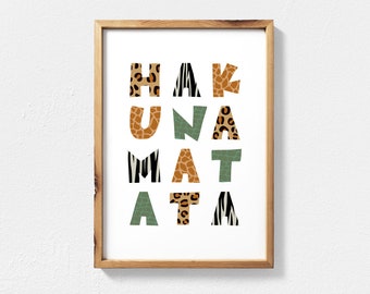 Hakuna Matata Printable Wall Art, Lion Print, Animal Print Nursery Decor, Jungle Print Safari Nursery Decor, Baby Boy Nursery Wall Art