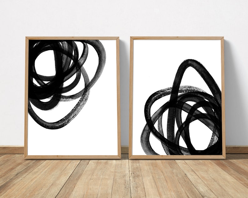 Black and White Abstract Art 2 Piece Wall Art, Scribble Art Set of 2 ...