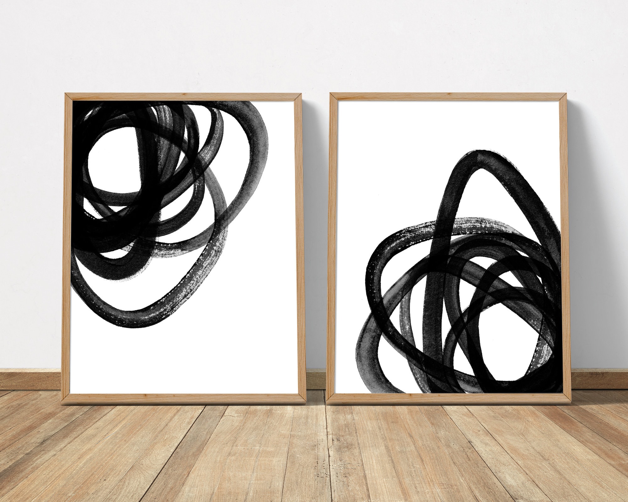 Black and White Abstract Art 2 Piece Wall Art, Scribble Art Set of 2 ...