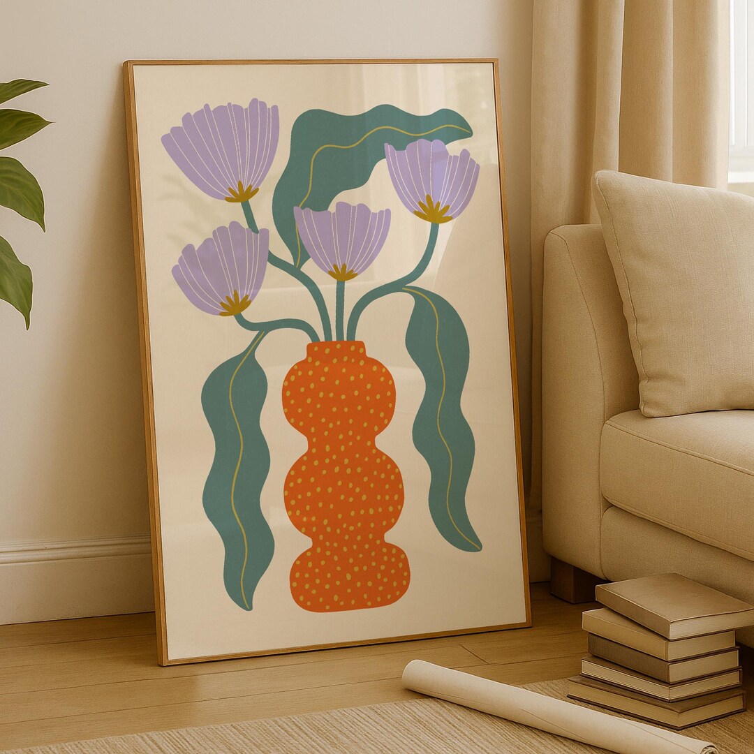 Bold Floral Vase Wall Art Printable, Mid Century Modern Abstract ...