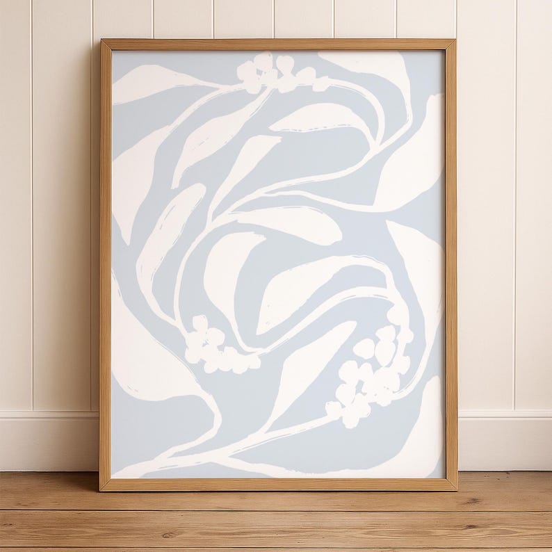 Blue Botanical Wall Art Set of 3 Prints – Minimalist Plant Line Art in ...