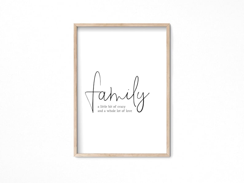 Arte de pared con cita familiar, Little Bit Crazy Whole Lot of Love, decoración de pared familiar, arte de pared imprimible para decoración de habitación familiar, arte de pared para sala de estar imagen 10