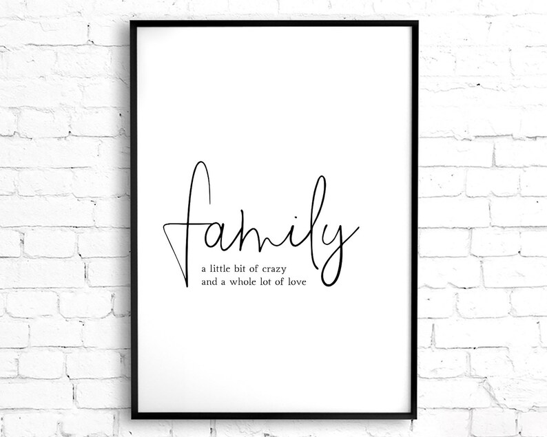 Arte de pared con cita familiar, Little Bit Crazy Whole Lot of Love, decoración de pared familiar, arte de pared imprimible para decoración de habitación familiar, arte de pared para sala de estar imagen 7