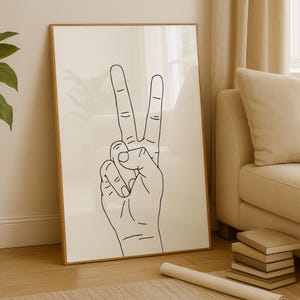 Peace Sign Hand Gesture Drawing Printable Wall Art