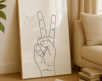 Peace Sign Hand Gesture Drawing Printable Wall Art