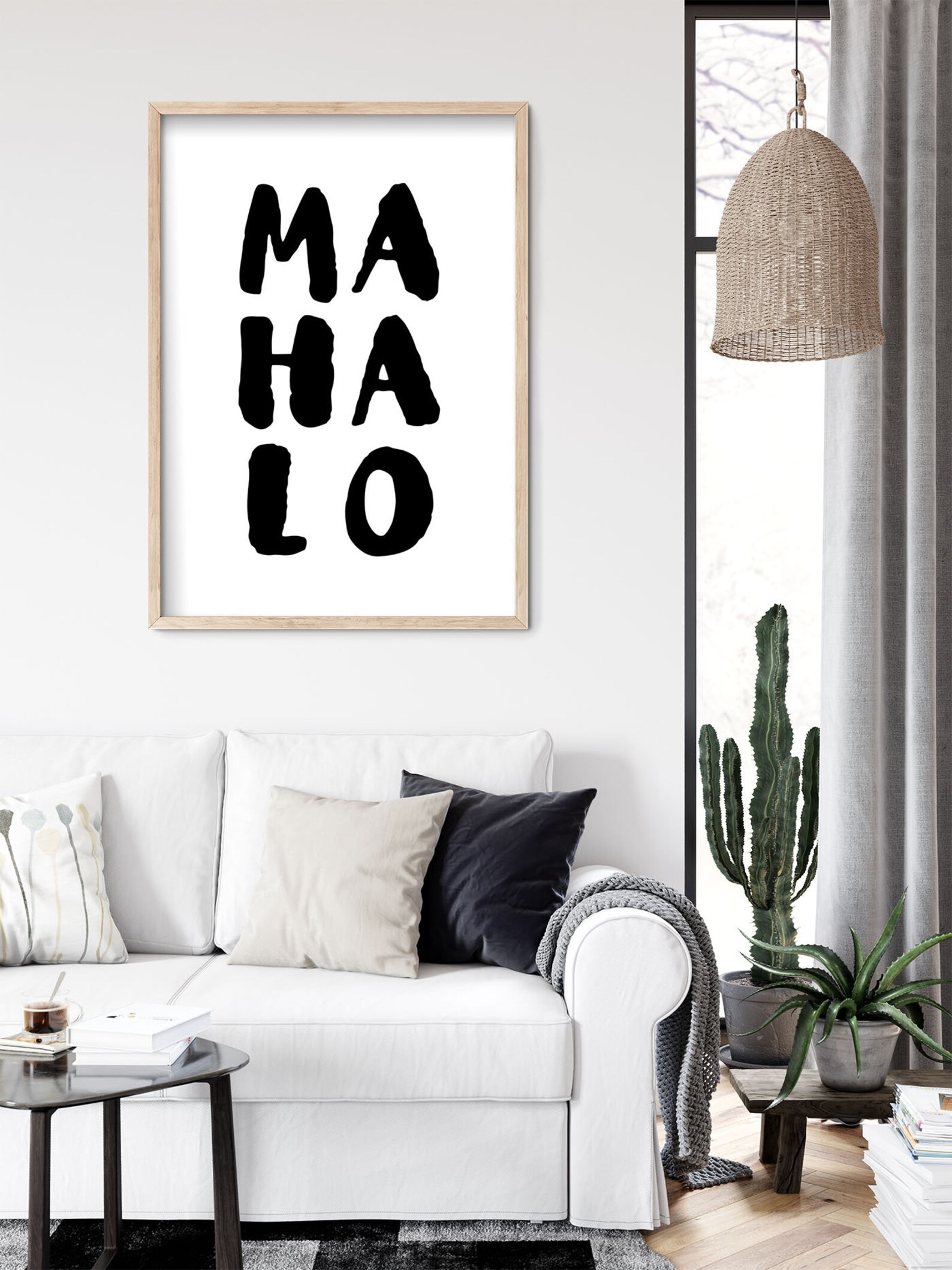 Mahalo Printable Wall Art Hawaii Poster Black and White Surf | Etsy