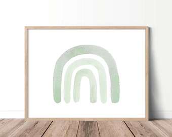 Sage Green Rainbow Printable Wall Art, Baby Boy Nursery Decor, Rainbow Baby Gift, Pale Green Nursery Decor, Watercolor Rainbow Art
