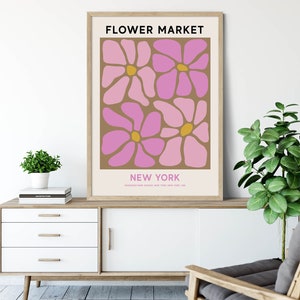 New York Flower Market Printable Wall Art, Pink Flower Market Poster, Abstract Flower Painting, New York Print, Abstract Pink Daisy Art image 2