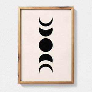 Boho Moon Phases Printable Wall Art, Mid Century Modern Moon Phase Printable Art, Black and Beige Bohemian Decor Extra Large Wall Art