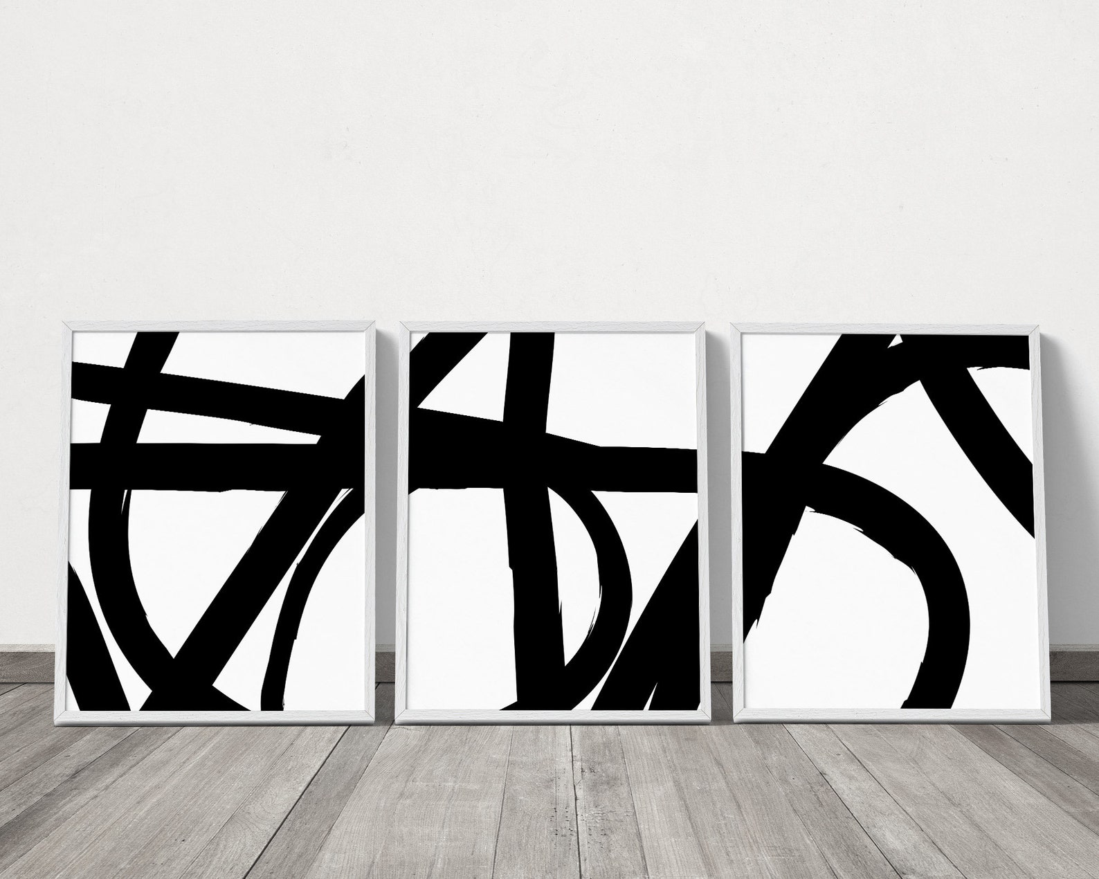 Black and White Abstract Art 3 Piece Wall Art, Contemporary Scribble ...
