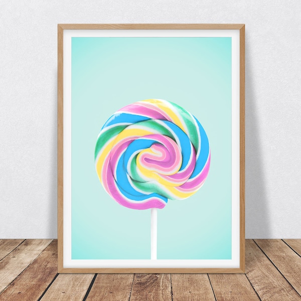 Pastel Rainbow Lollipop Printable Wall Art, Lollipop Print Pop Art, Rainbow Nursery Decor, Kids Room Wall Art, Gender Neutral Nursery Print