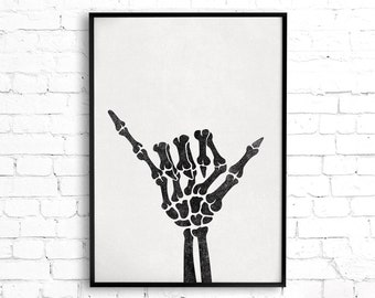 Skeleton Shaka Printable Wall Art Hang Loose Skeleton Hand Gesture Print Gothic Home Decor Fun Wall Art Surf Art Positive Vibes Wall Art