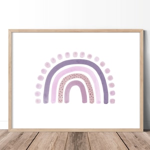 Purple and Pink Rainbow Printable Wall Art for Baby Girl Nursery Decor, Baby Animal Print, Rainbow Baby Gift, Pink and Purple Rainbow Art