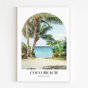 Coco Beach Printable Wall Art - Puerto Rico Travel Poster, Tropical Palm Tree Beach Print, Coastal Digital Download, Ocean Paradise Decor